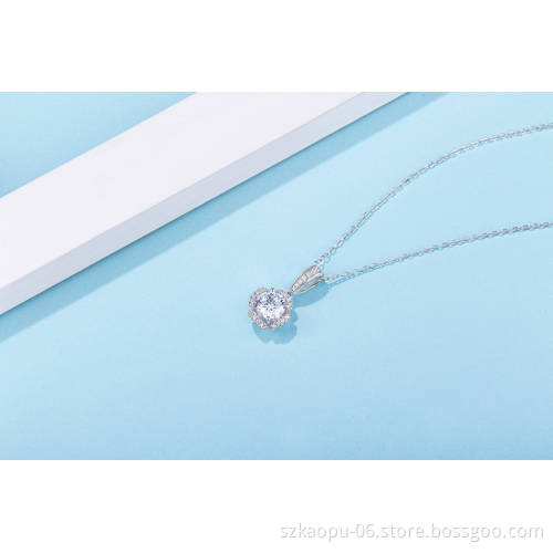 Vintage Luxury 925 Sterling Silver Large Moissanite Diamond Pendant Engagement Round Gemstone Setting Wedding Party Necklace